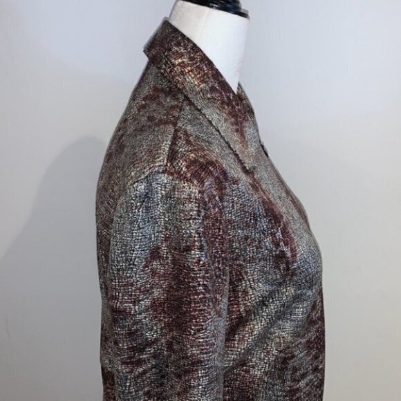 joseph Ribkoff Purple and Silver Snakeprint Tie Front Metalic Moto Jacket 10 - Picture 5 of 15